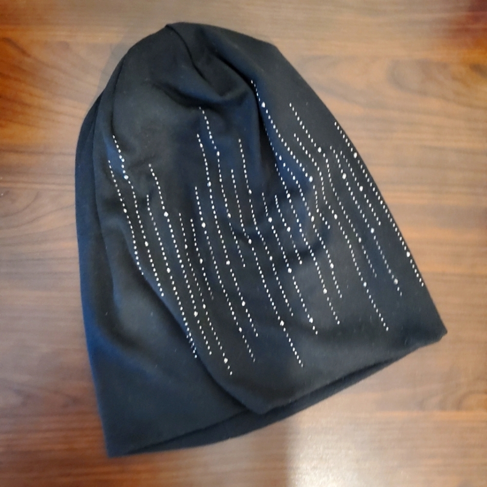 Black Beanie with Rhinestone Accent